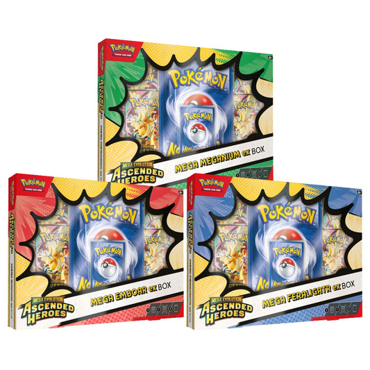 Pokemon Mega Evolution Ascended Heroes Ex Box (Mega Meganium, Mega Emboar or Mega Feraligatr) (Presell)